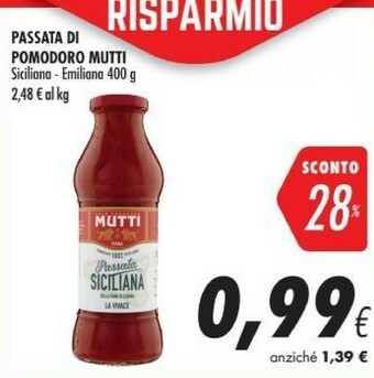 Coop Mutti Passata Di Pomodoro 400 G(ml) offerta
