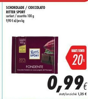 Coop Ritter sport Cioccolato Fondente 100 G(ml) offerta