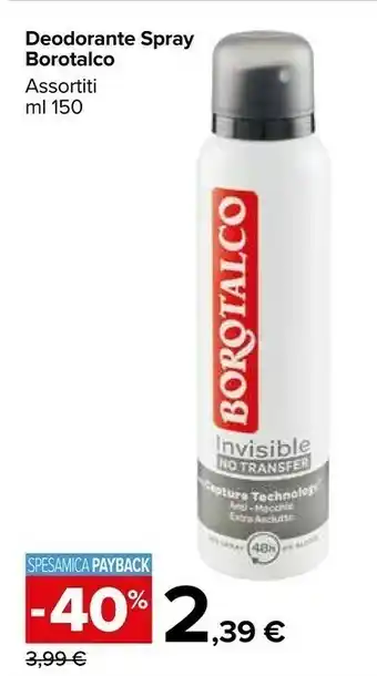 Carrefour Market Borotalco Invisible Unisex Deodorante Spray 150 Ml offerta