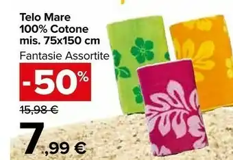 Carrefour Market Telo Mare 100% Cotone Mis 75x150 Cm offerta