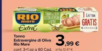 Carrefour Market Rio Mare Tonno All'Olio Extravergine Di Oliva Extrà 80 G(ml) offerta