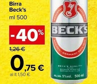 Carrefour Market Becks Beck's - Birra 500 G(ml) offerta