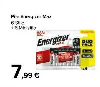 Carrefour Pile Energizer Max 6 Stilo + 6 Ministilo offerta