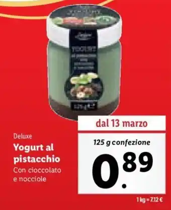 Lidl Deluxe Yogurt al pistacchio Con cioccolato e nocciole 125 g offerta