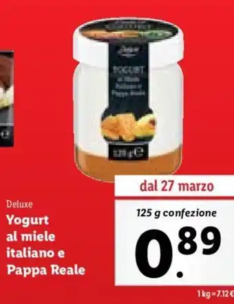 Lidl Deluxe Yogurt al miele italiano e Pappa Reale 125 g offerta
