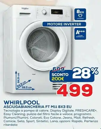 Euronics Whirlpool FT M11 8X3 EU Libera Installazione Caricamento Frontale Bianco 8 Kg A+++ offerta