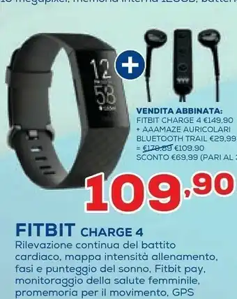 Euronics Fitbit Charge 4 Braccialetto Per Rilevamento Di Attività Nero, Blu offerta