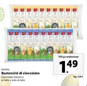 Lidl Favorina Bastoncini di cioccolato bianco 150 g confezione offerta