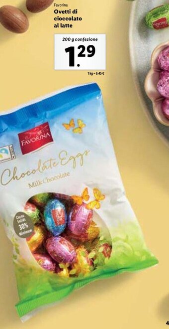 Lidl Favorina Ovetti di cioccolato al latte 200 g confezione offerta