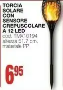 Torcia Solare Con Sensore Crepuscolare A 12 Led