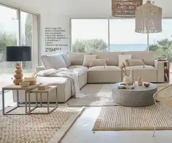 Maisons du Monde Malo Divano Componibile Che Comprende 1 Bracciolo Destro + 1 Elemento Angolare + 2 Chauffeuse 1 Pouf 1 Tavolino offerta