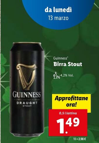 Lidl Guinness Birra Stout 0,5 l lattina offerta