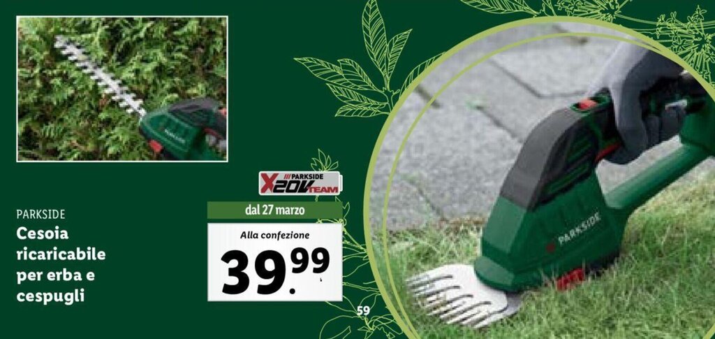 Parkside Cesoia ricaricabile per erba e cespugli offerta di Lidl