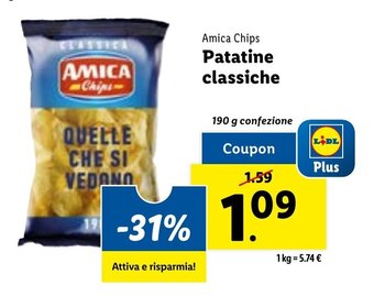 Lidl Amica Chips Patatine classiche 190 g confezione offerta