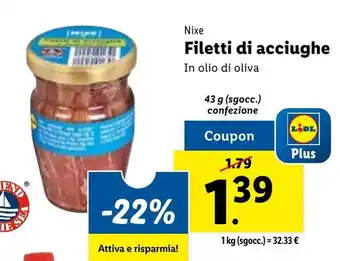 Lidl Nixe Filetti di acciughe In olio di oliva 43g (sgocc.) confezione offerta