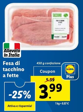 Lidl Fesa di tacchino a fette offerta