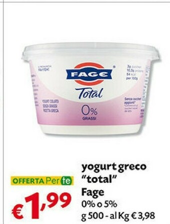 Pam Fage Total 0% Yogurt Greco Colato Senza Grassi 500 G(ml) offerta