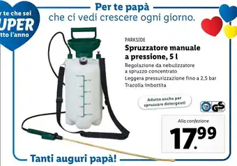 Lidl Parkside Spruzzatore manua;e a pressione 5 l offerta