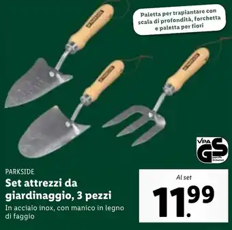 Lidl Parkside Set attrezzi da giardinaggio 3 pezzi offerta