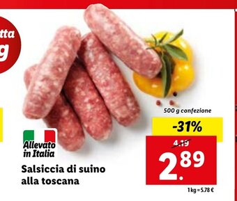 Lidl Salsiccia di suino alla toscana 500 g confezione offerta