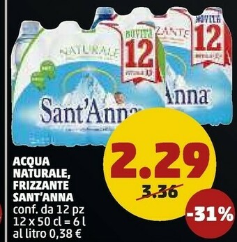 PENNY Sant'anna Acqua Minerale Naturale Frizzante 500 G(ml) offerta