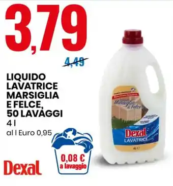 Eurospin Dexal Liquido Lavatrice Marsiglia e Felce, 50 Lavaggi 4 l offerta