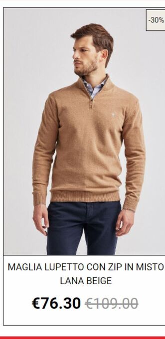 Maglia lupetto con zip in misto lana beige