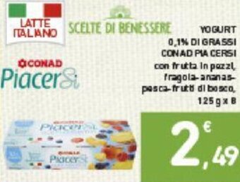 Conad Conad Piacersi Yogurt Magro 0,1% di grassi Con Fruta In Pezzi, Fragola-Ananas-Pasca-Frutti di Bosco 125 g x 8 offerta