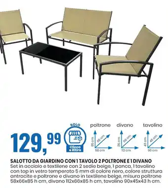 Salotto da Giardino con 1 Tavolo 2 Poltrone e 1 Divano