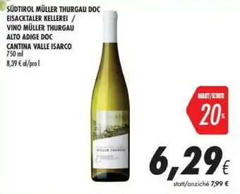 Coop Sudtirol Cantina Valle Isarco Vino Muller Thurgau Alto Adige Doc offerta