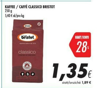 Coop Bristot Classico Intenso E Cremoso Caffè Macinato 250 G(ml) offerta