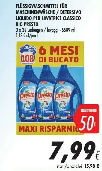Coop Presto Detersivo Liquido Per Lavatrice Classico offerta