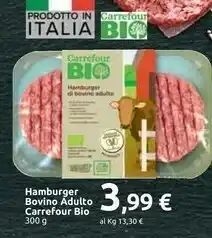 Carrefour Market Carrofour Bio Hamburger Bovino Adulto offerta