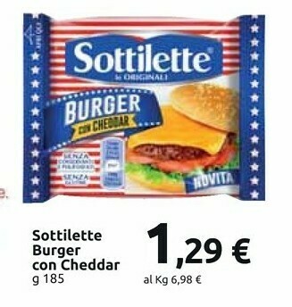Carrefour Mondelez Sottilette Le Originali Burger Con Cheddar 185 G(ml) offerta