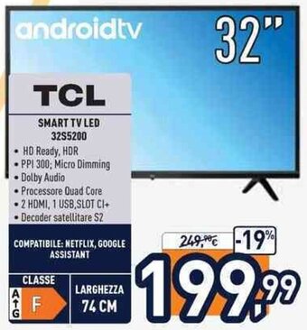 Unieuro TCL Smart TV LED 32S5200 offerta