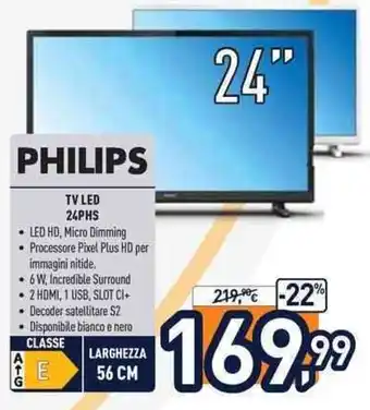 Unieuro Philips TV LED 24PHS offerta