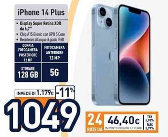 Unieuro iPhone 14 Plus offerta