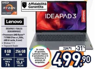 Unieuro Lenovo Ideapad 3 15ALC6 offerta