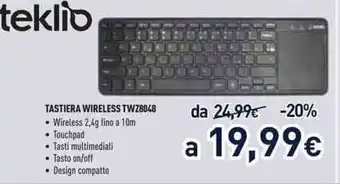 Unieuro Teklio Tastiera Wireless TWZ8048 offerta
