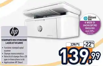 Unieuro HP Stampante Multifunzione Laserjet M140WE offerta