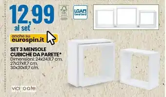 Set 3 Mensole Cubiche Da Parete