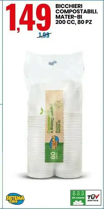 Eurospin Sistema Casa Bicchieri Compostabili Master-Bi 200CC 80Pz offerta