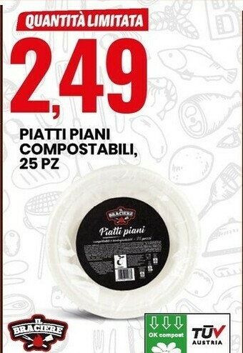 Eurospin Il braciere Piatti Piani Compostabili 25 Pz offerta