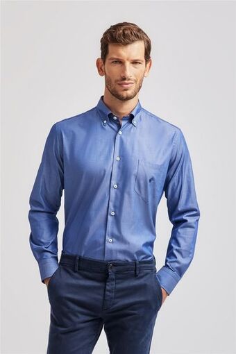 Rodrigo Camicia uomo collo button down in cotone blu offerta
