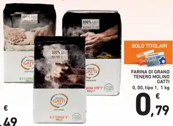 Conad Molino Gatti Farina di Grano Tenero 0, 00, tipo 1, 1 kg offerta