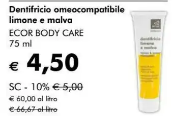 Ecor Body Care Dentifricio Omeocompatibile Limone E Malva