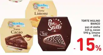 Conad Mulino Bianco Torte pan di stelle 445 g, cacao 590 g, limone 640 g offerta