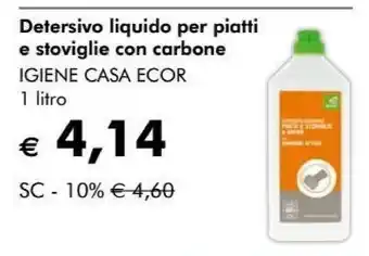 NaturaSì Igiene Casa Ecor Detersivo Liquido Per Piatti E Stoviglie Con Carbone offerta