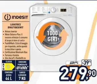 Unieuro Indesit Lavatrice BWA71083XWIT 1000 Giri offerta