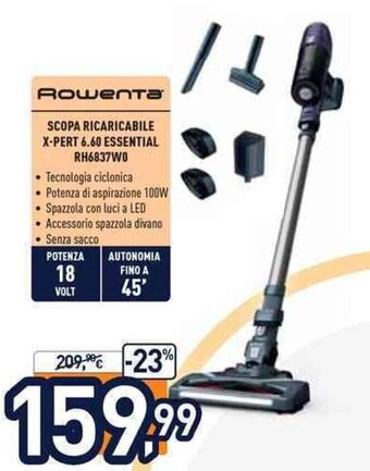Unieuro Rowenta Scopa Ricaricabile X-Pert 6.60 Essential RH6837W0 offerta